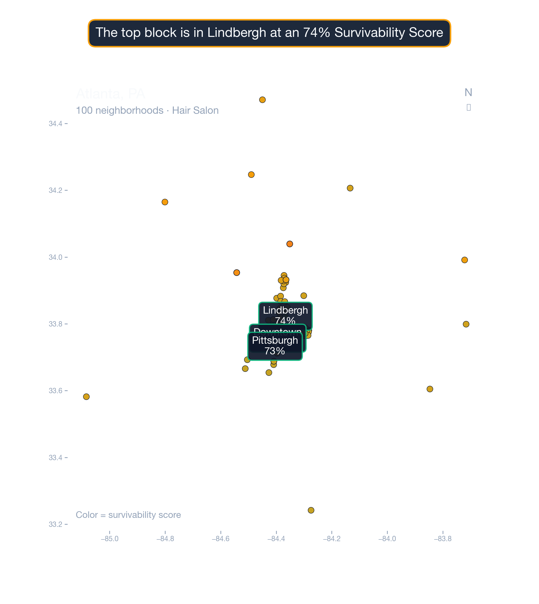 city_choropleth chart of Atlanta business survivability.
