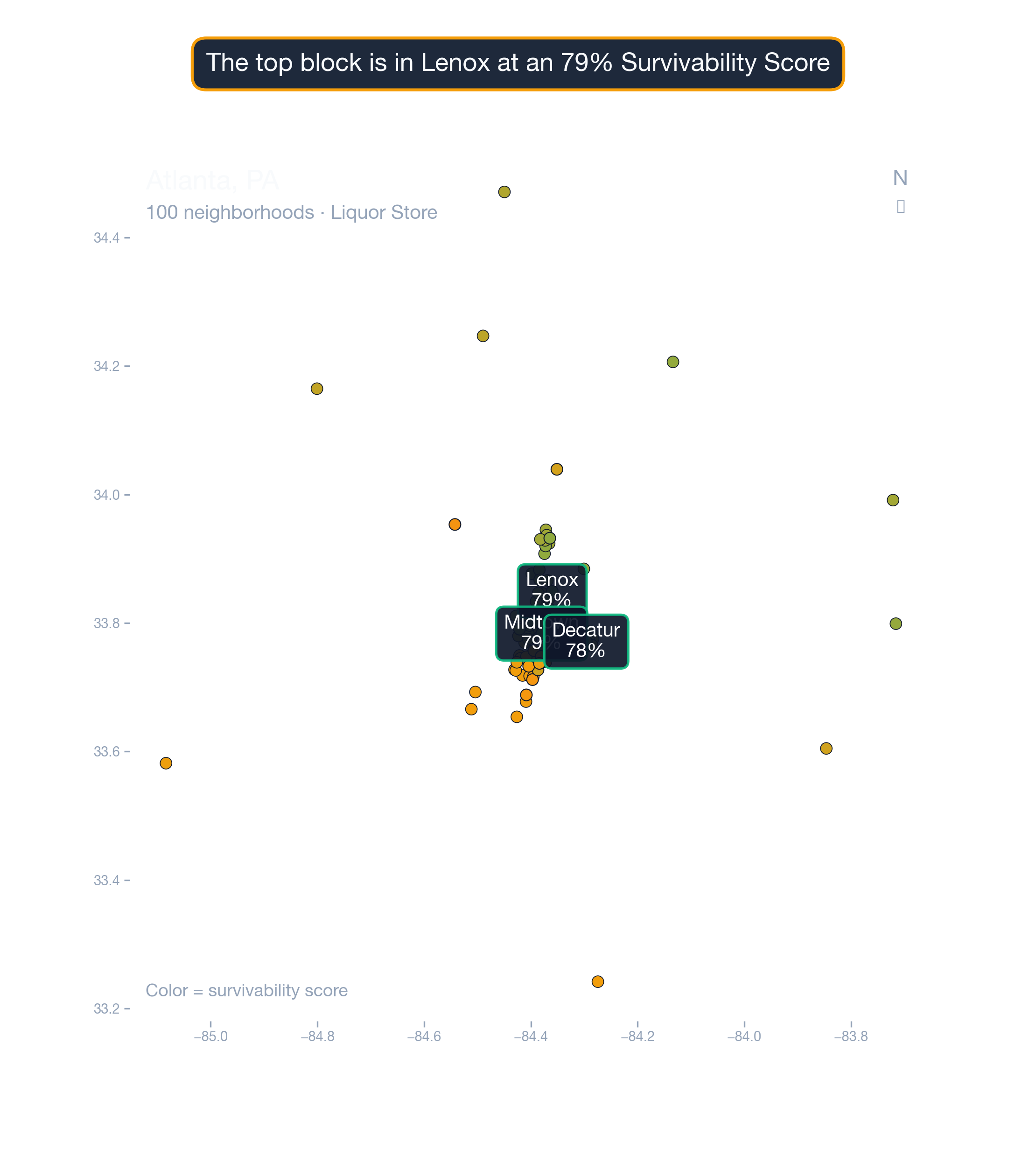 city_choropleth chart of Atlanta business survivability.
