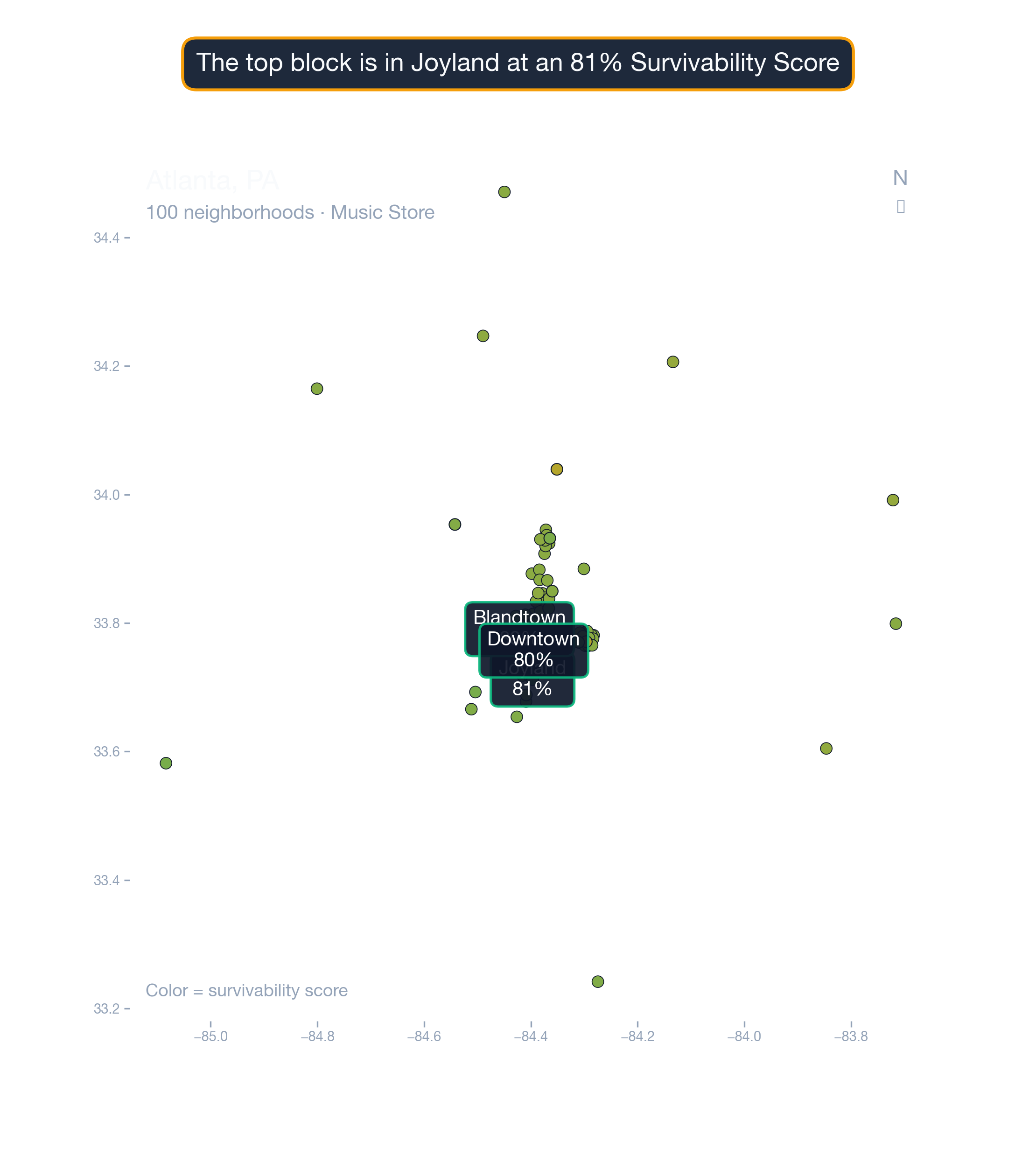 city_choropleth chart of Atlanta business survivability.