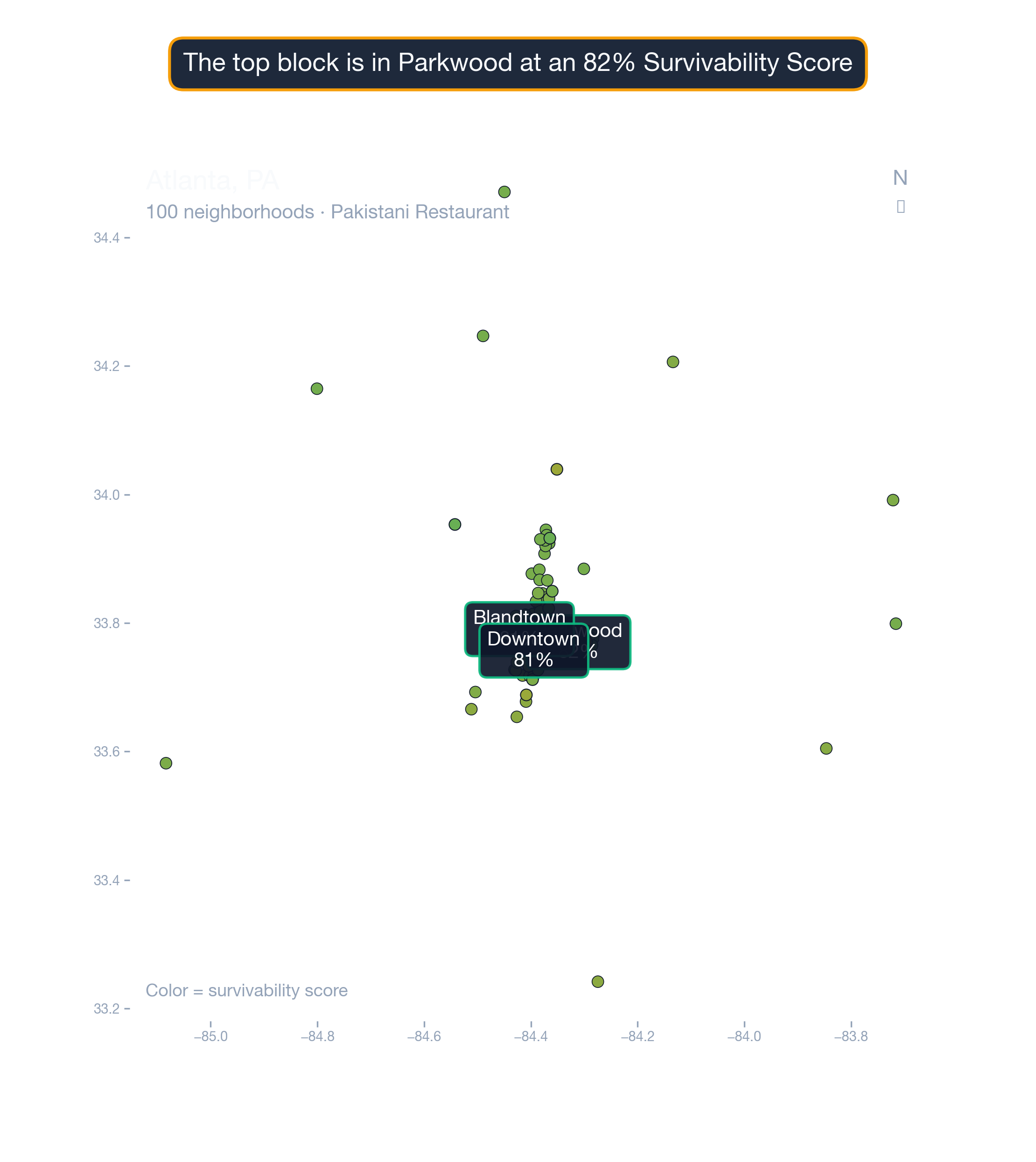 city_choropleth chart of Atlanta business survivability.