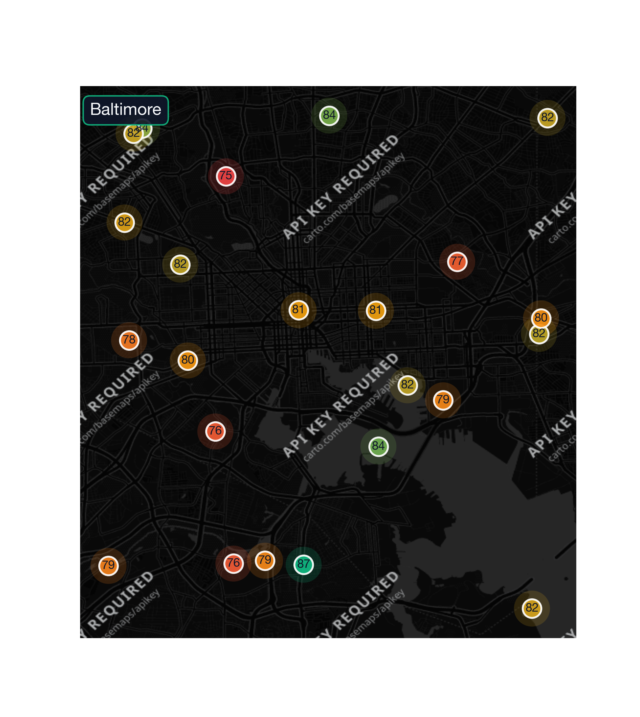 city_map chart of Baltimore business survivability.