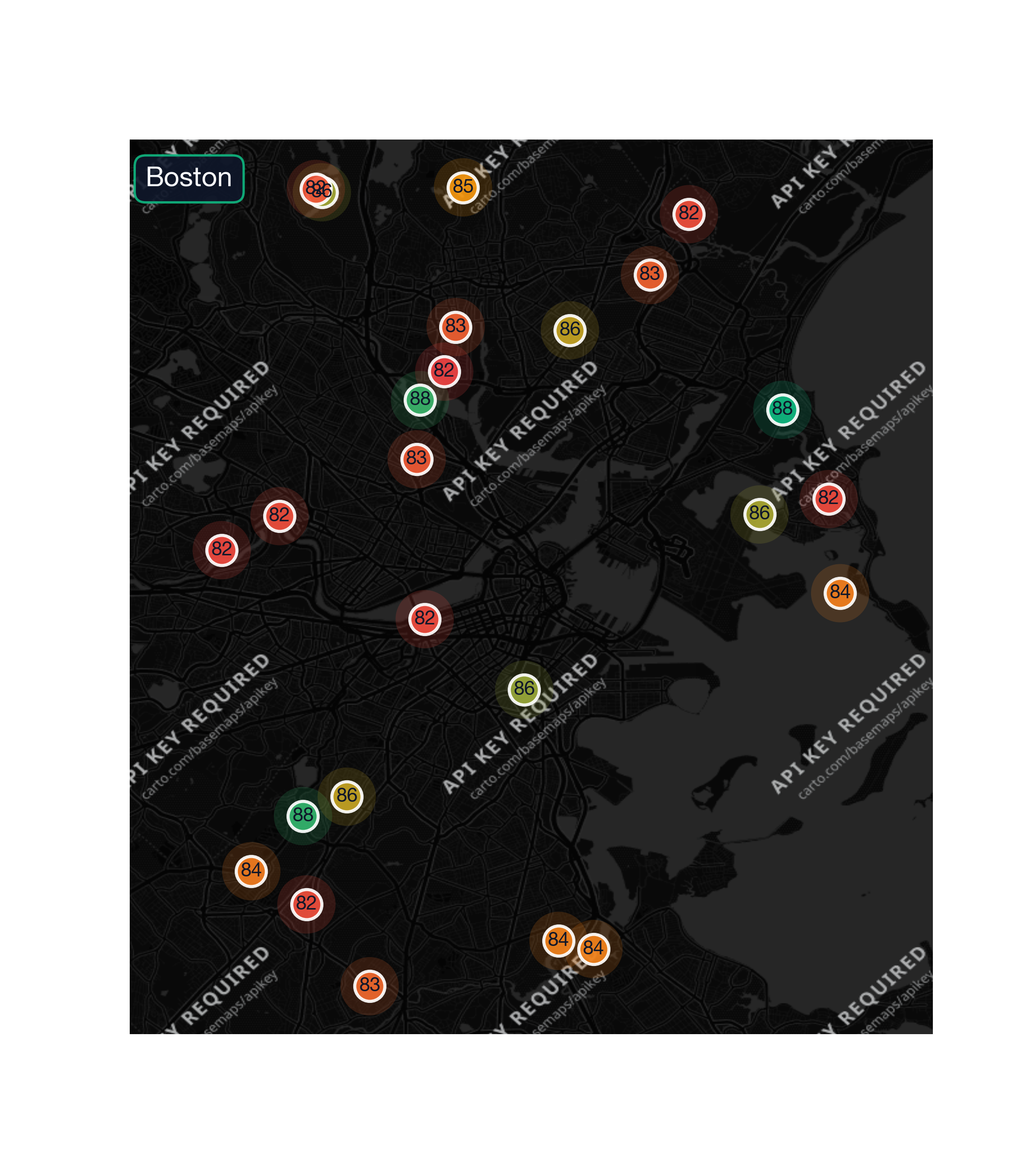 city_map chart of Boston business survivability.