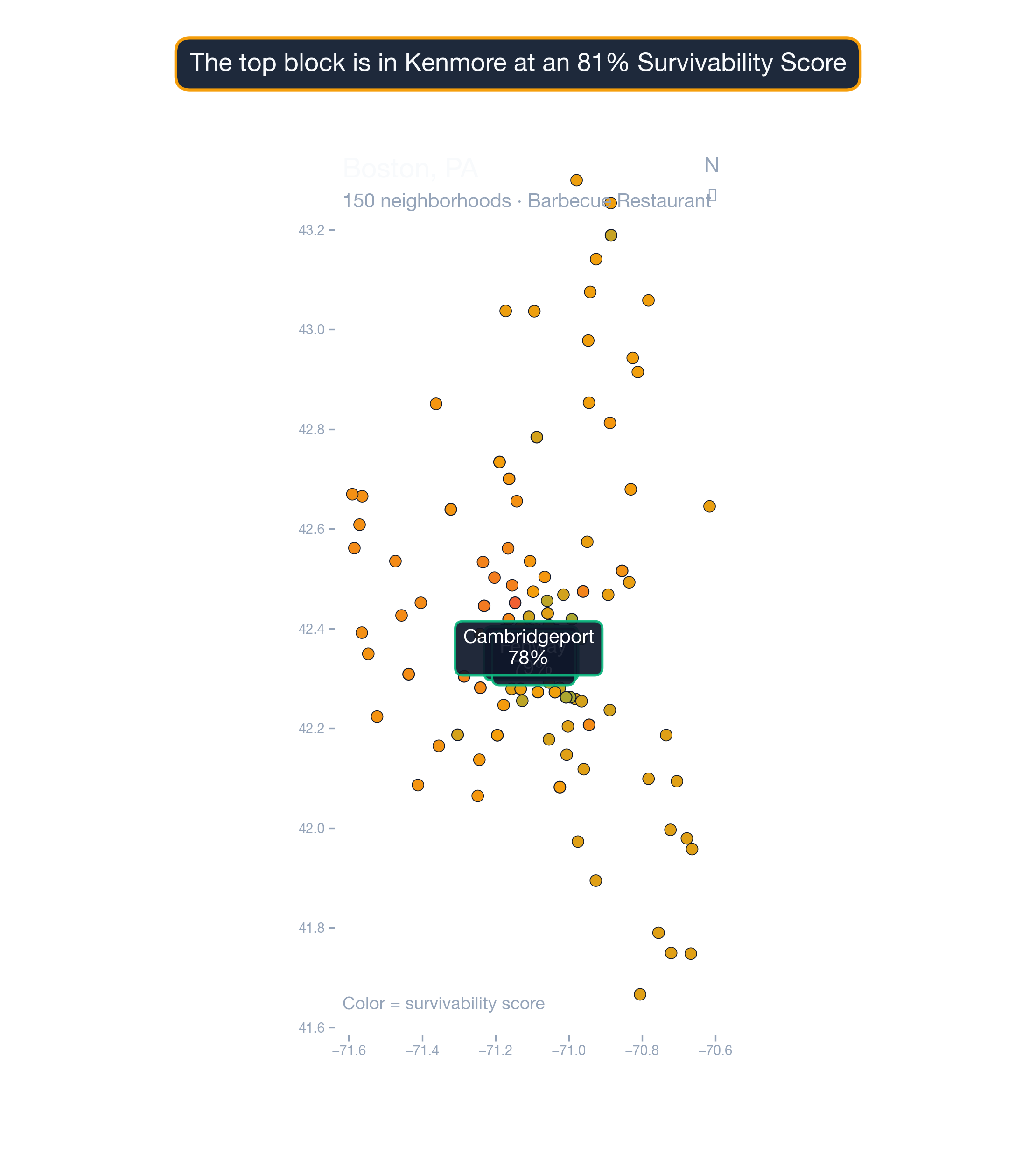 city_choropleth chart of Boston business survivability.