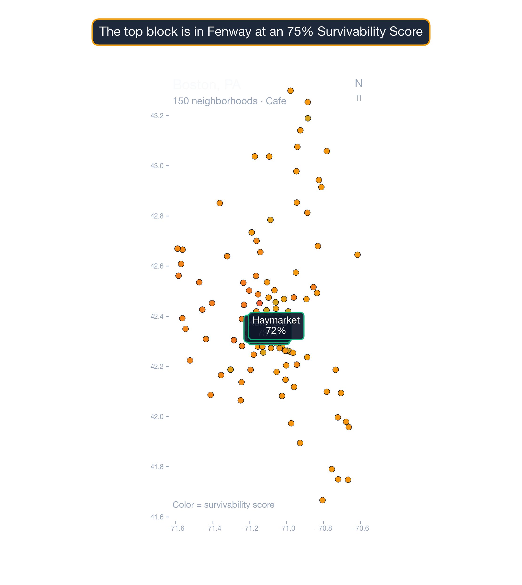 city_choropleth chart of Boston business survivability.