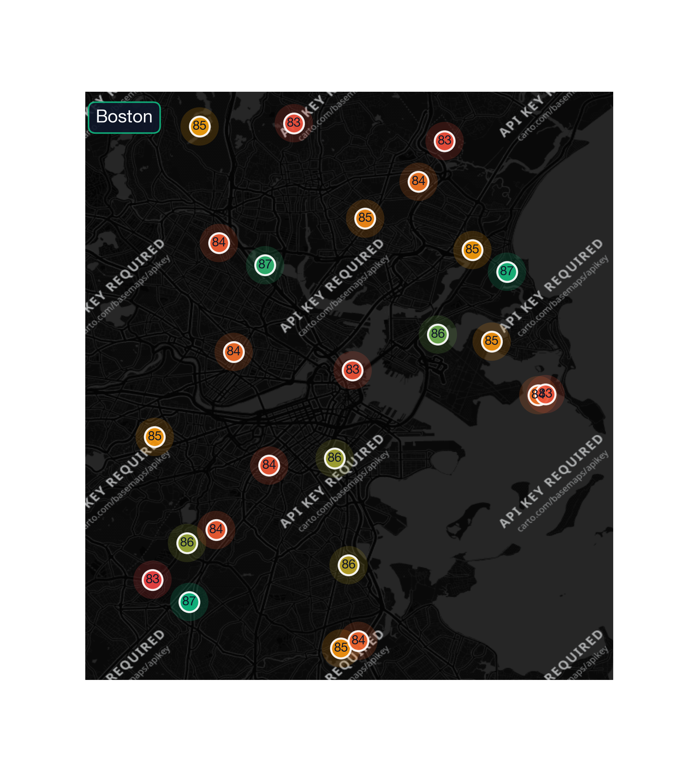 city_map chart of Boston business survivability.