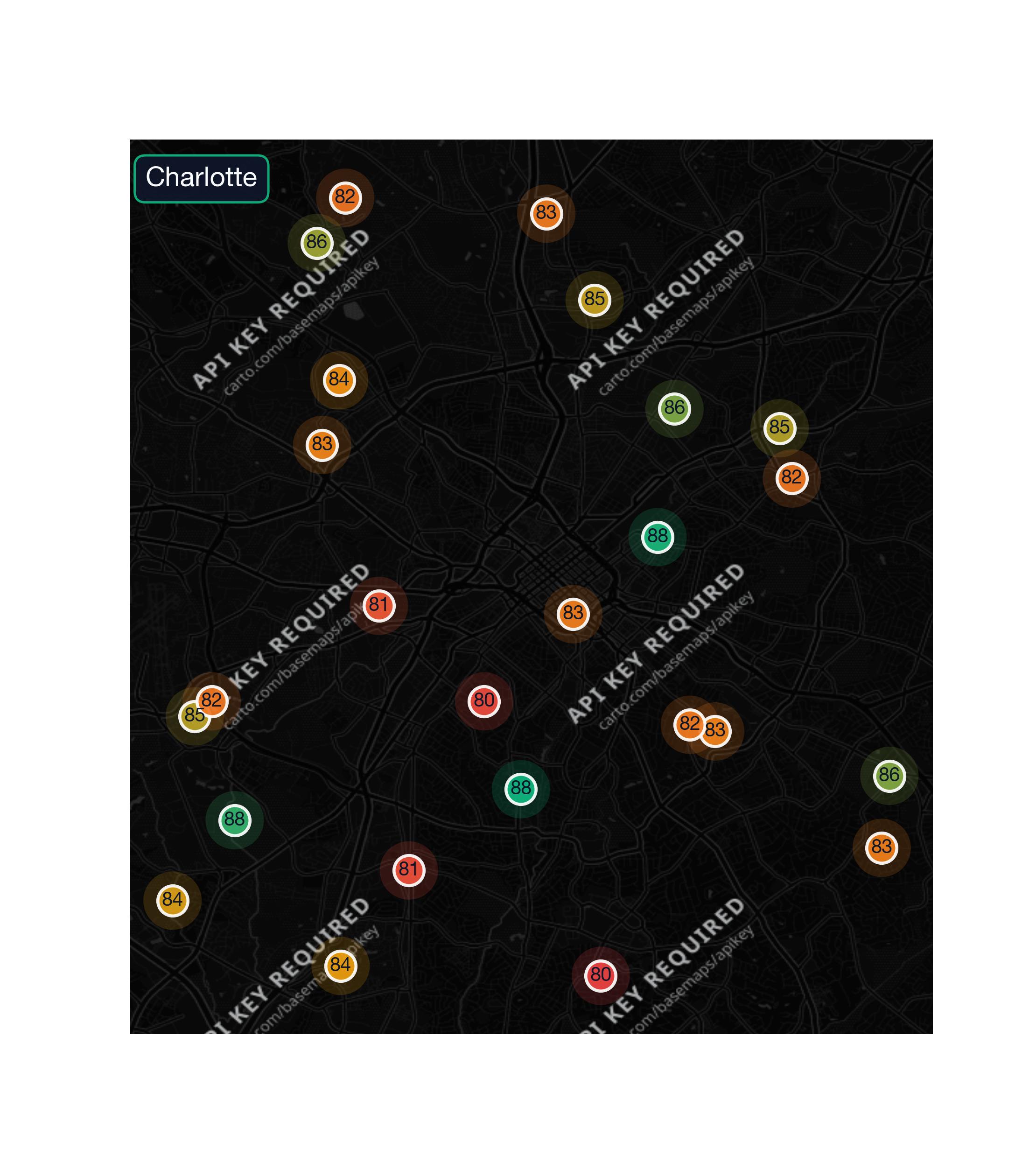 city_map chart of Charlotte business survivability.