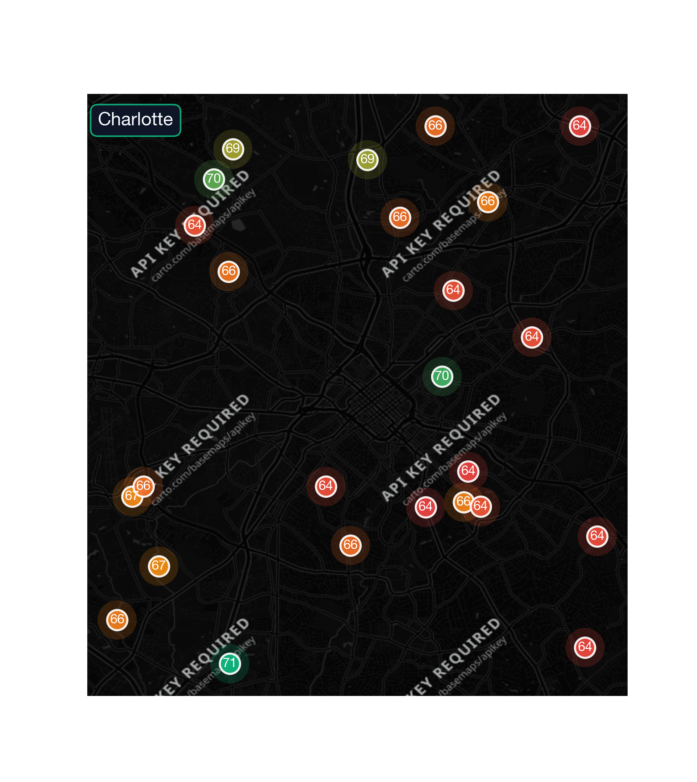 city_map chart of Charlotte business survivability.